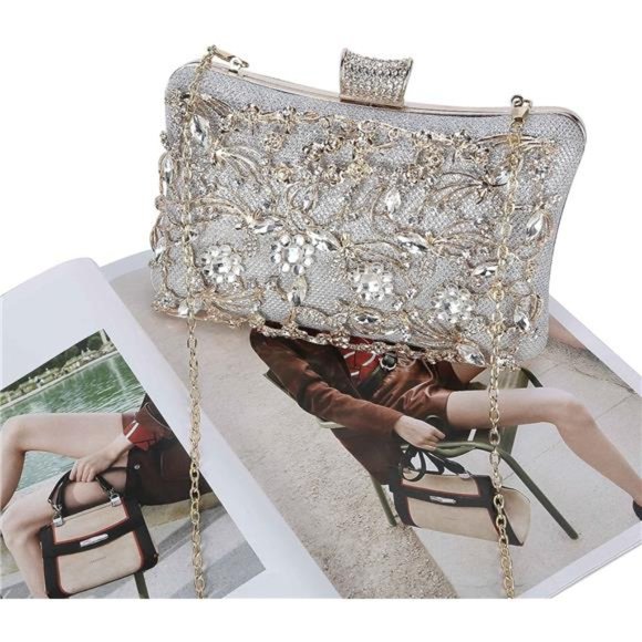 Womens Crystal Evening Clutch Bag Rhinestone Wedding Handbag Purse for Bridal - Picture 4 of 6